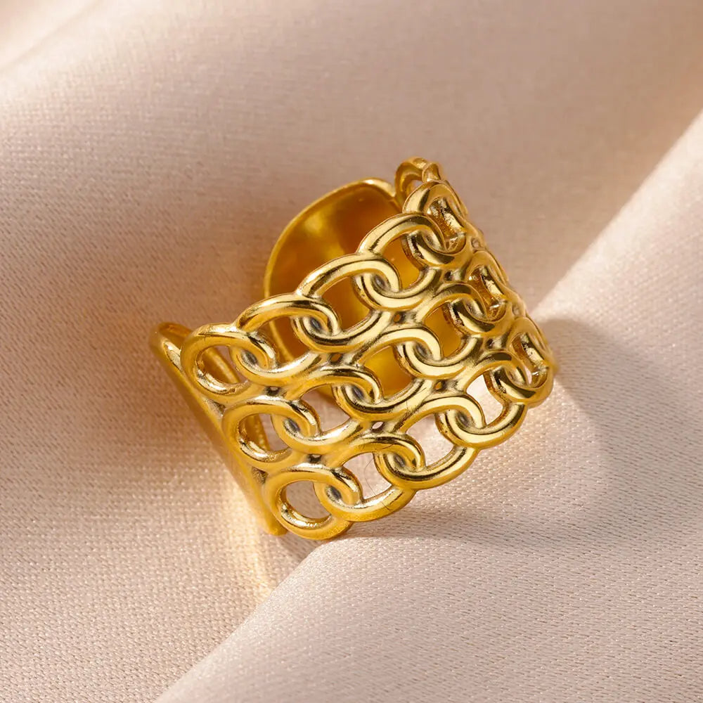Bague Ajustable Couple Creuse plaquée or 18K