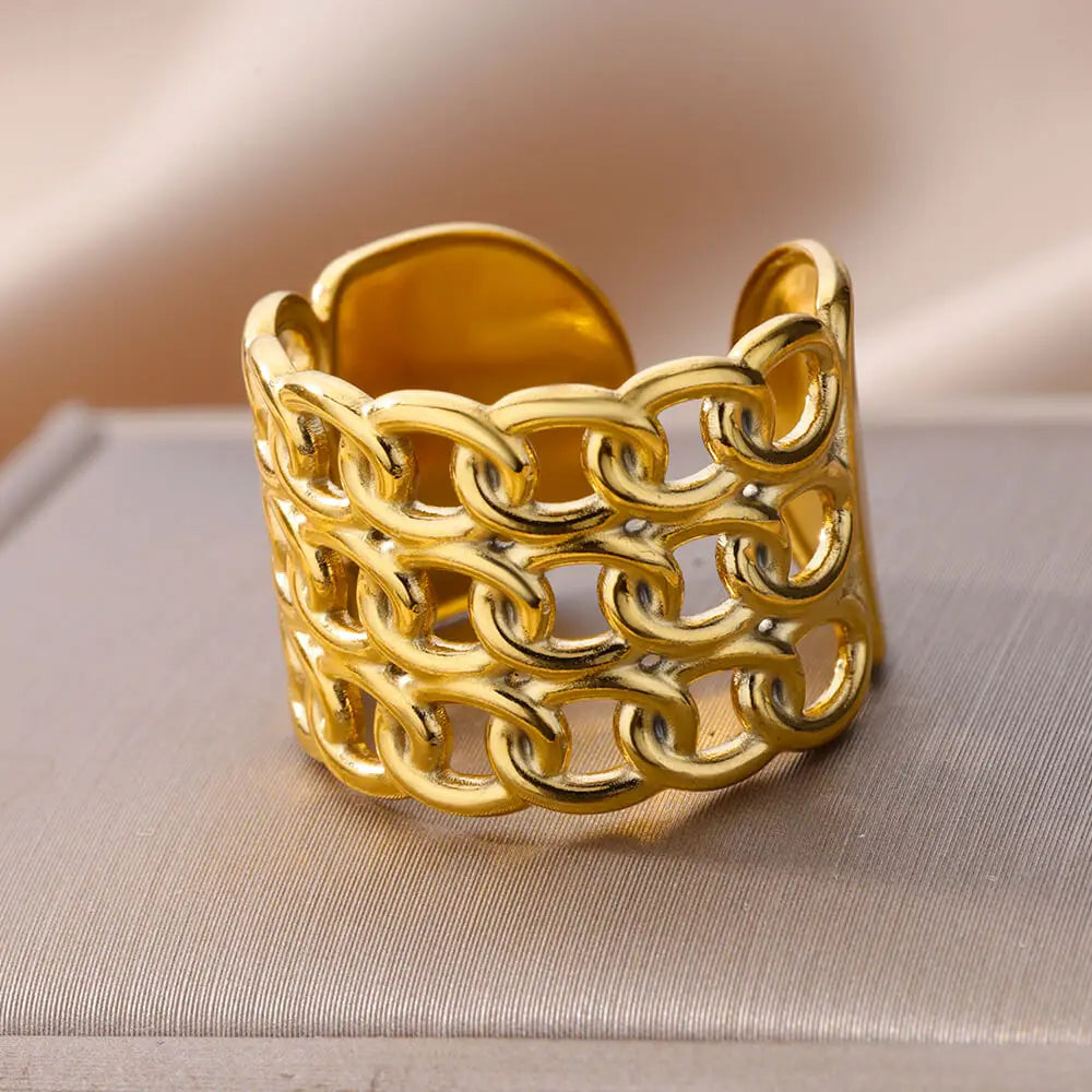 Bague Ajustable Couple Creuse plaquée or 18K