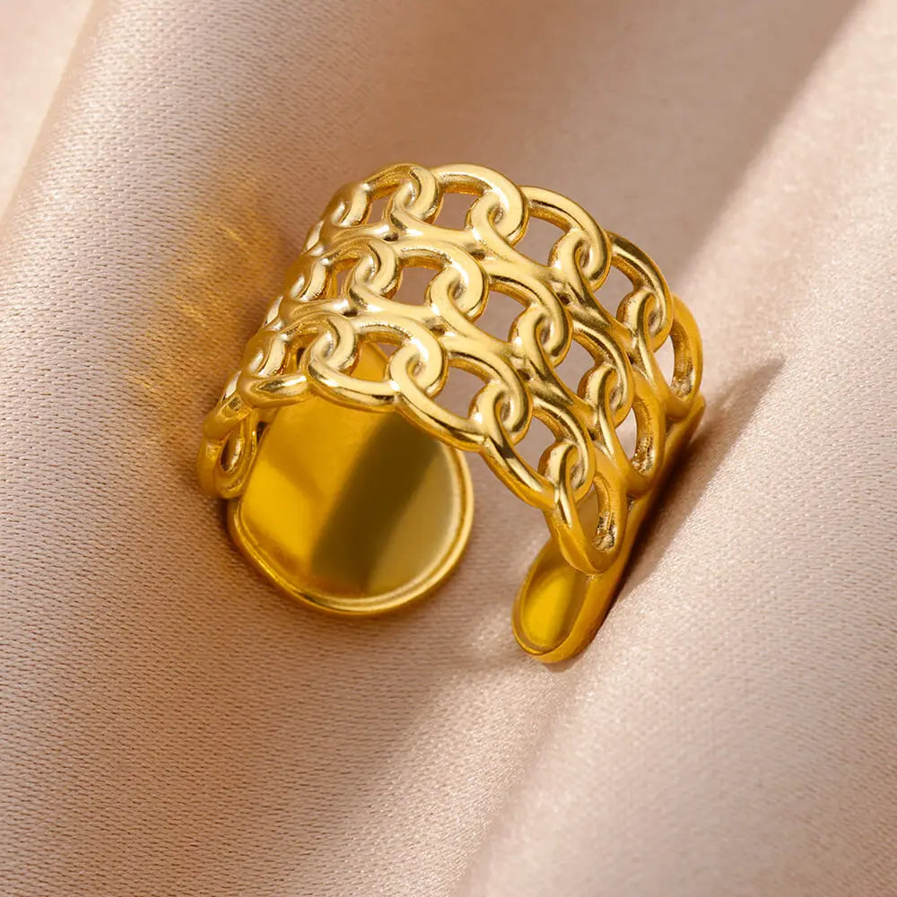Bague Ajustable Couple Creuse plaquée or 18K