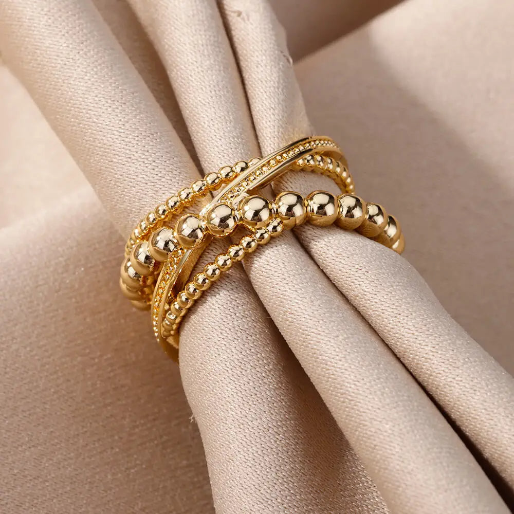 Bague Ajustable Torsadée Perles plaquée or 18K