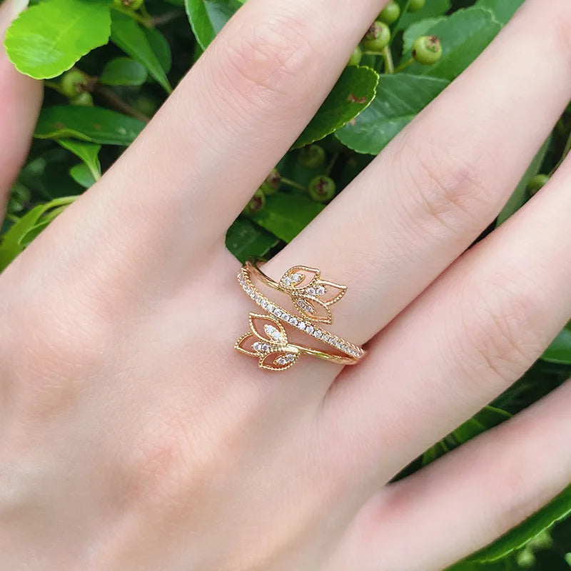 Bague Fleur Double plaquée or 18K