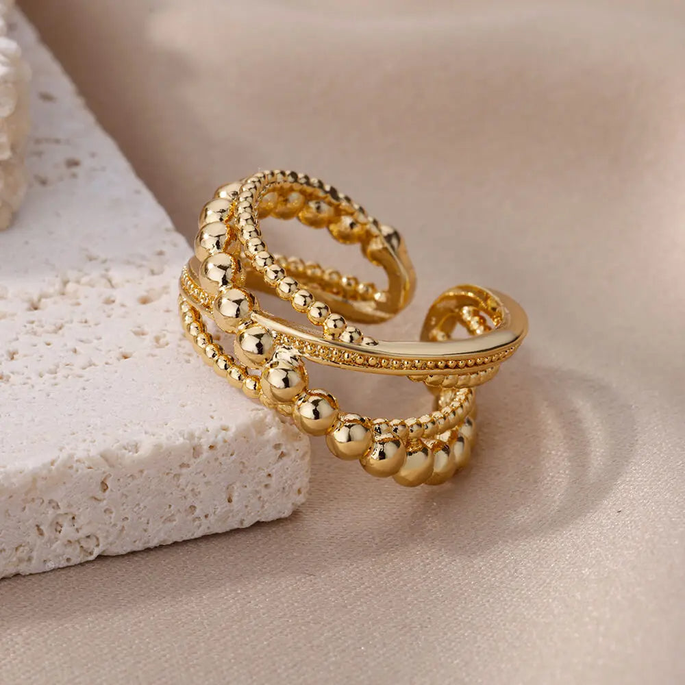 Bague Ajustable Torsadée Perles plaquée or 18K