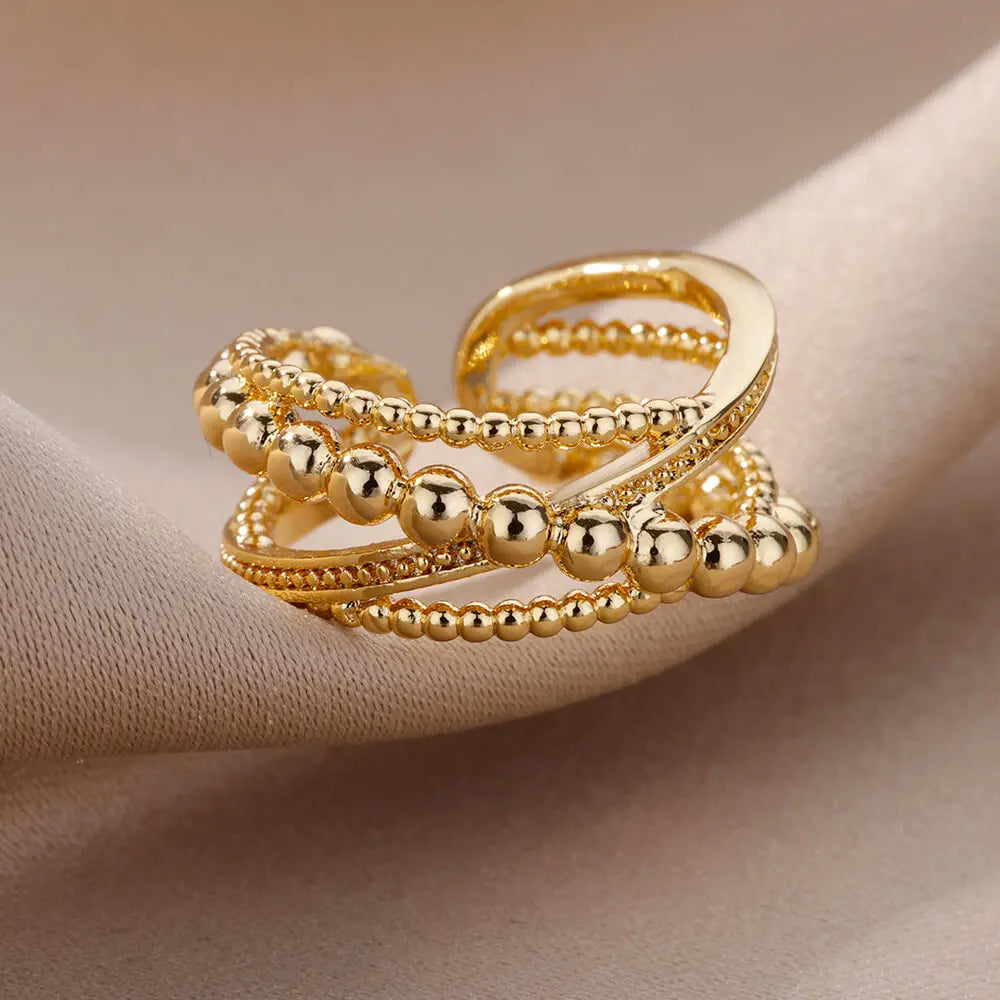 Bague Ajustable Torsadée Perles plaquée or 18K