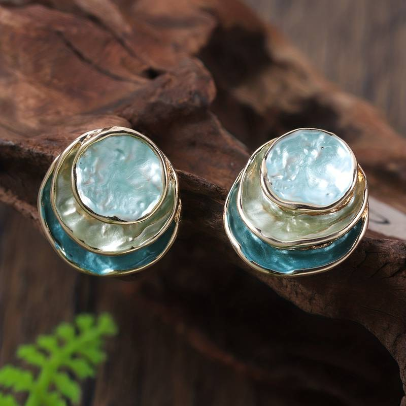 Boucles d'oreilles rondes vintage peintes à la main en plusieurs couches