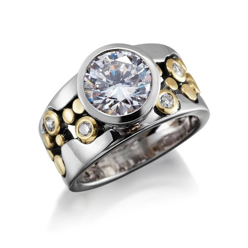 Bague Vintage en Or & Argent avec Pierres de Zirconia