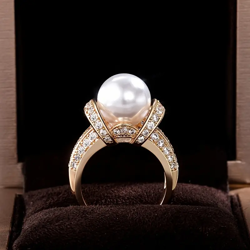Bague élégante en zirconium avec perle