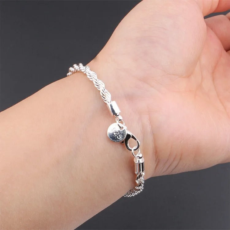 Bracelet en corde tressée argenté