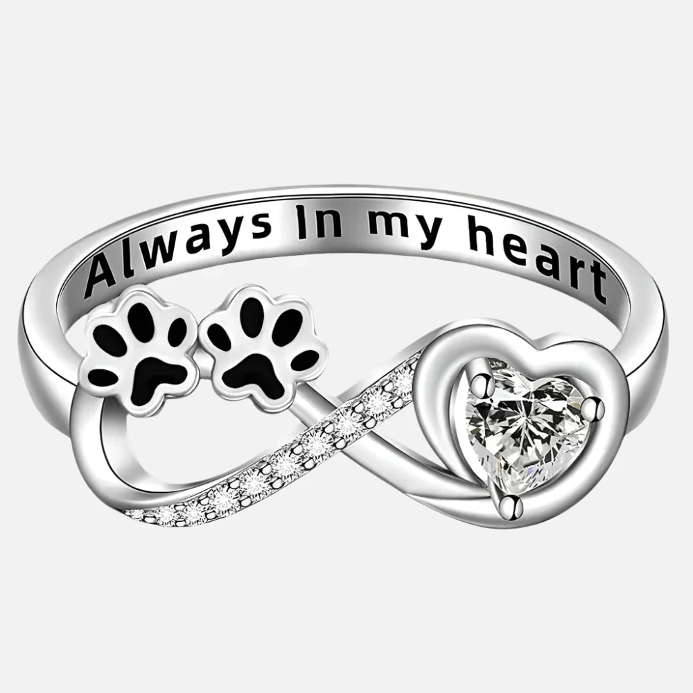ARINA – Bague avec cœur et symbole infini et zircons scintillants