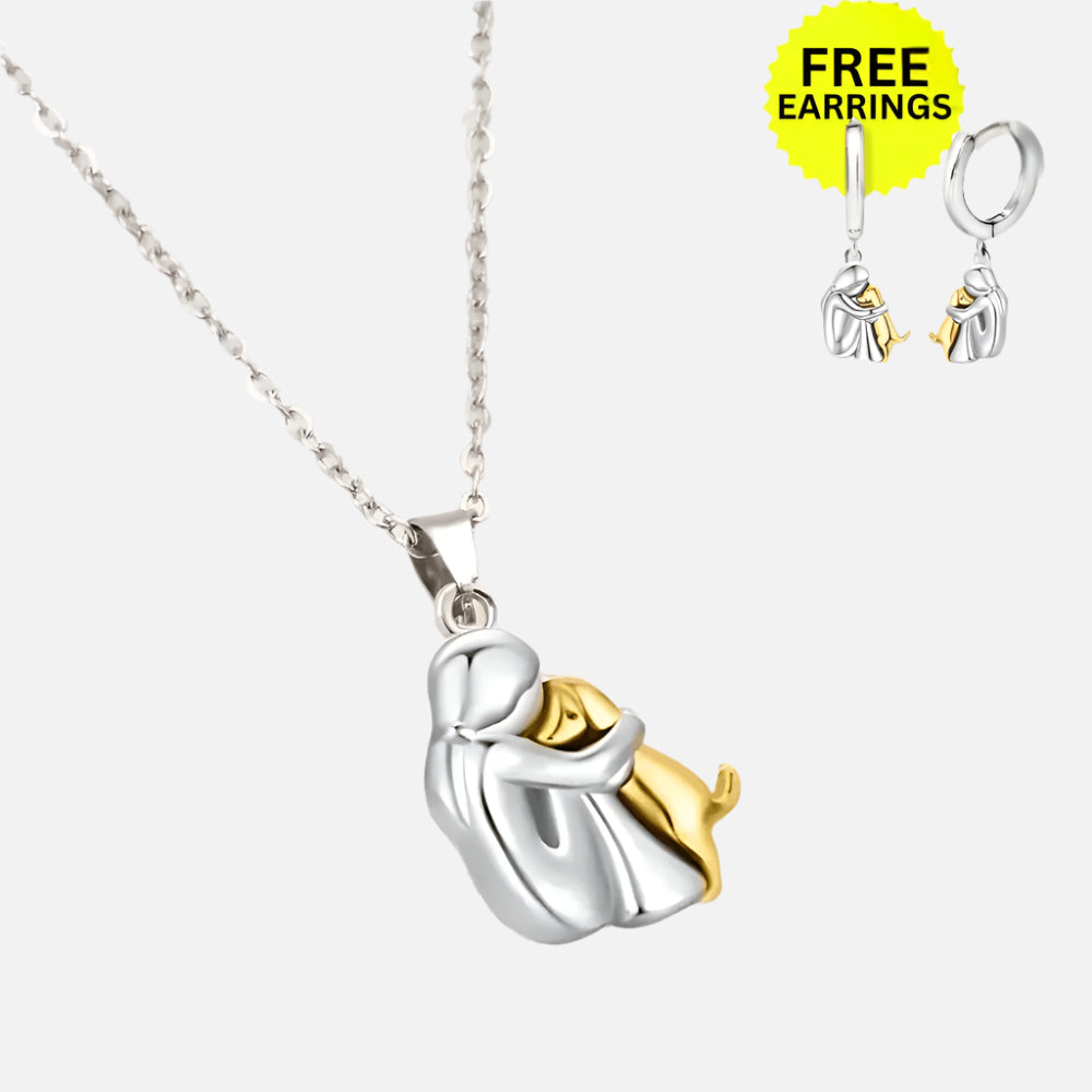 Ametis – Pendentif en forme d'étreinte avec boucles d'oreilles assorties – Uniquement pour une durée limitée