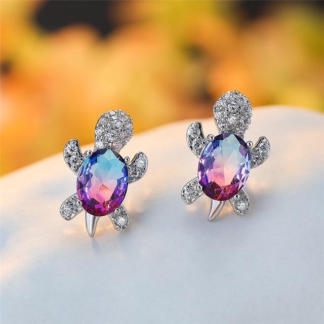 Boucles d'oreilles Tortue de mer en zirconium et finition argent