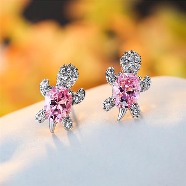 Boucles d'oreilles Tortue de mer en zirconium et finition argent
