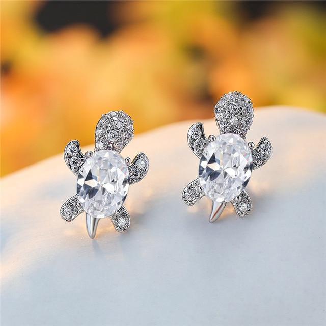 Boucles d'oreilles Tortue de mer en zirconium et finition argent