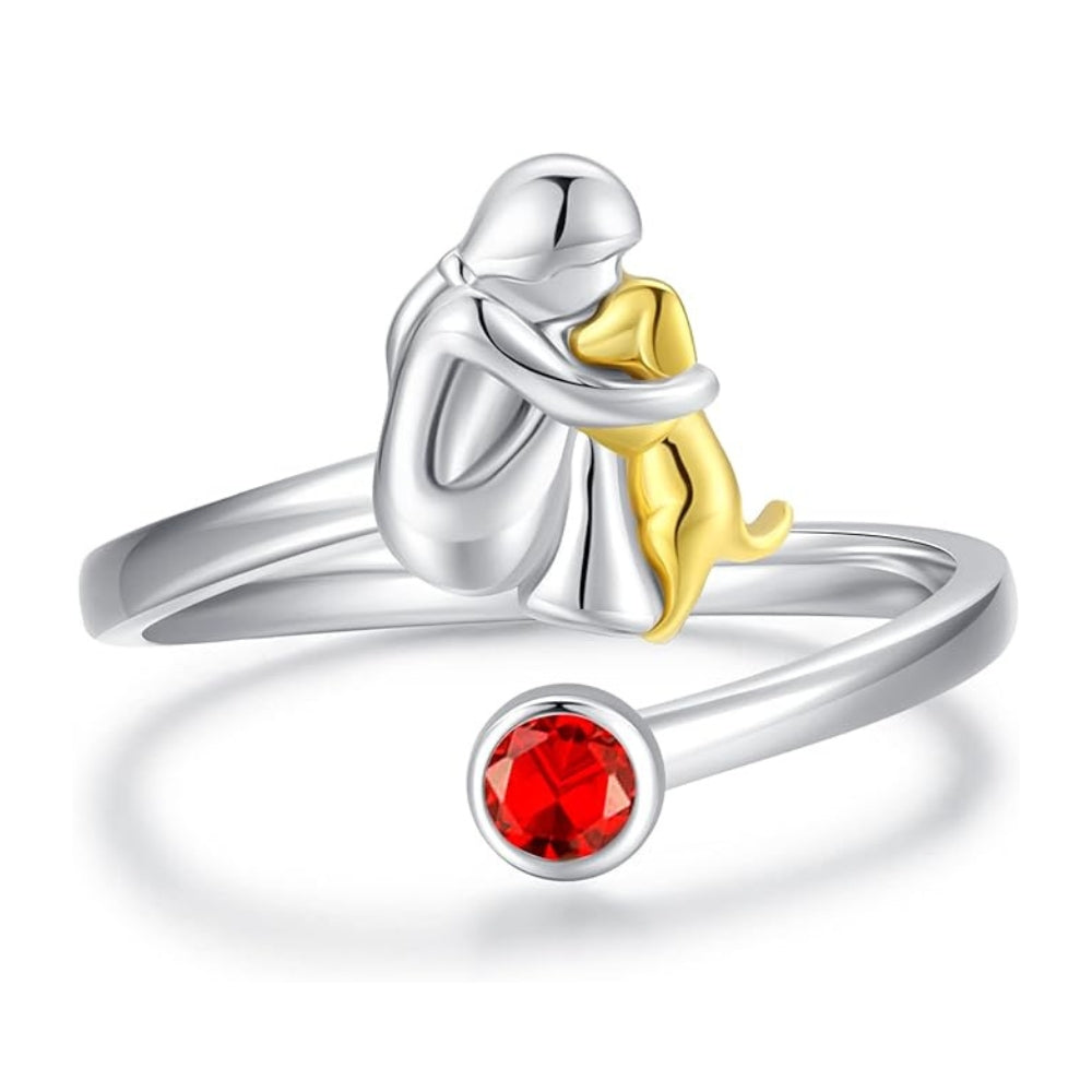 Bague Chien et Fille en Argent 925 - Ajustable et Symbolique